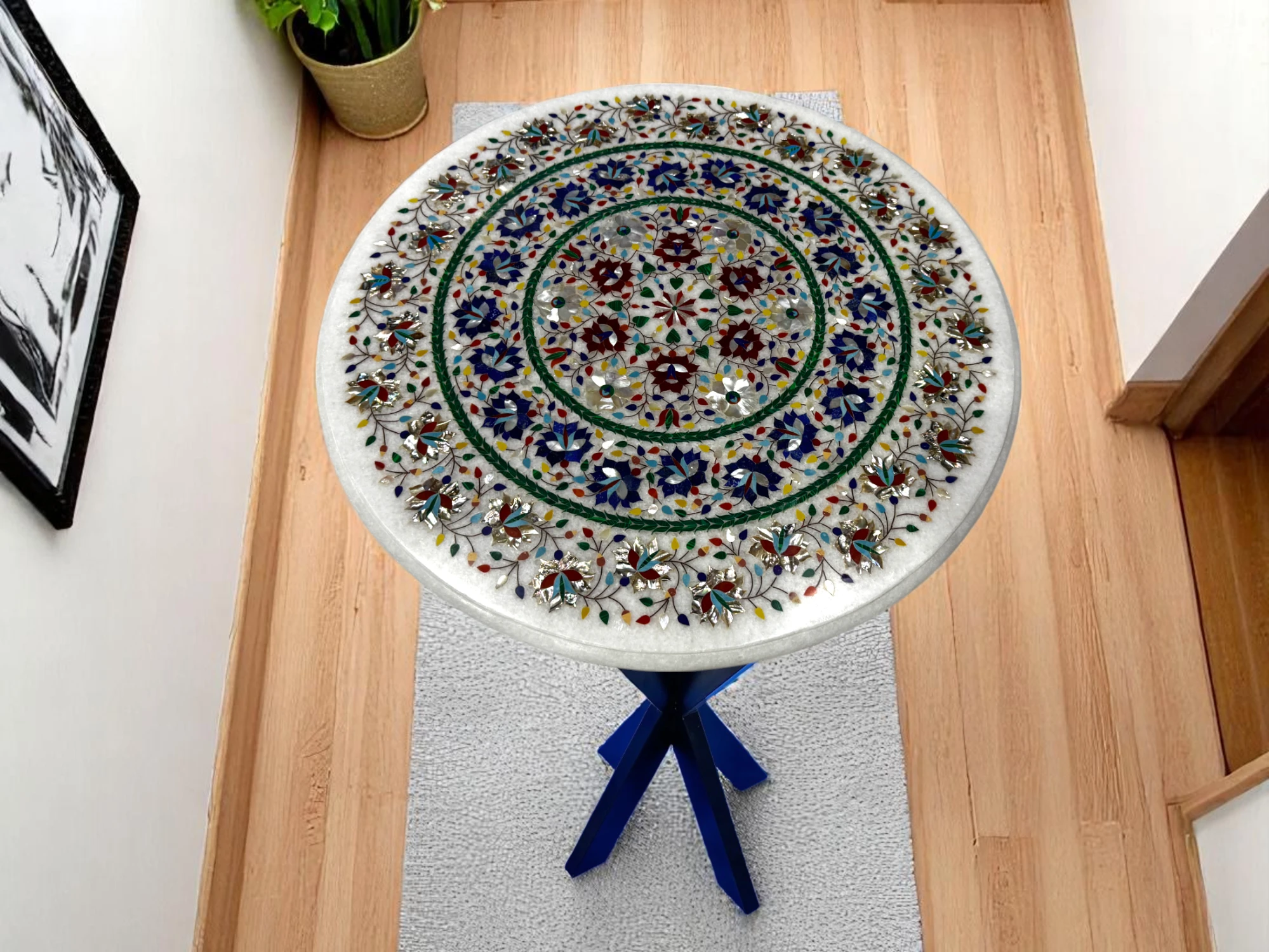 Luxury Marble Coffee Table with Multi Precious Gemstone Inlay Buy Online